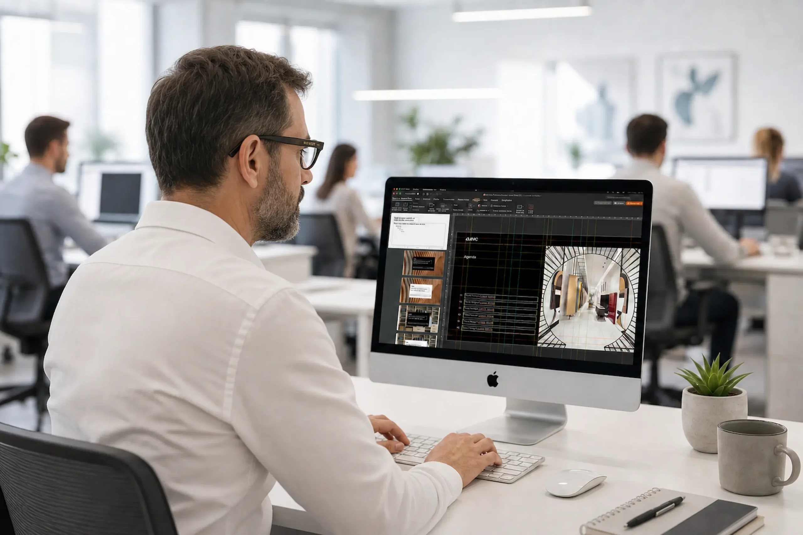 Hombre trabajando en el Diseño de Plantillas en PowerPoint